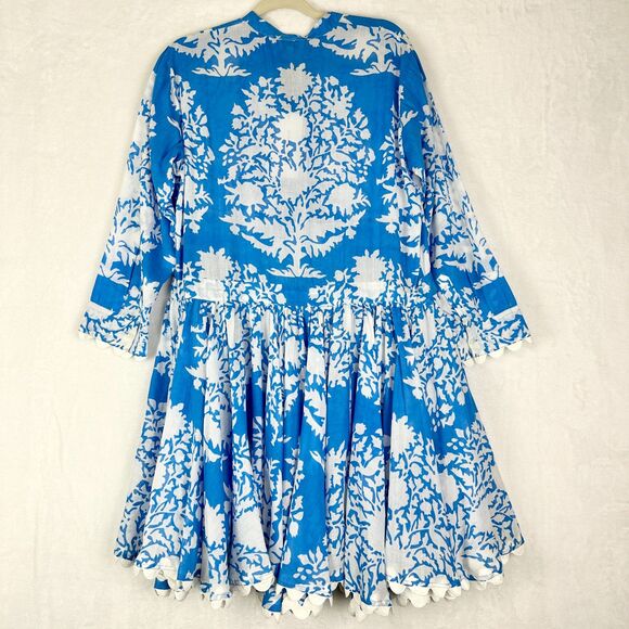 Juliet Dunn Floral Cotton Mini Dress Size 3 US 8-10 NWT Sapphire Blue Scalloped - Picture 4 of 11